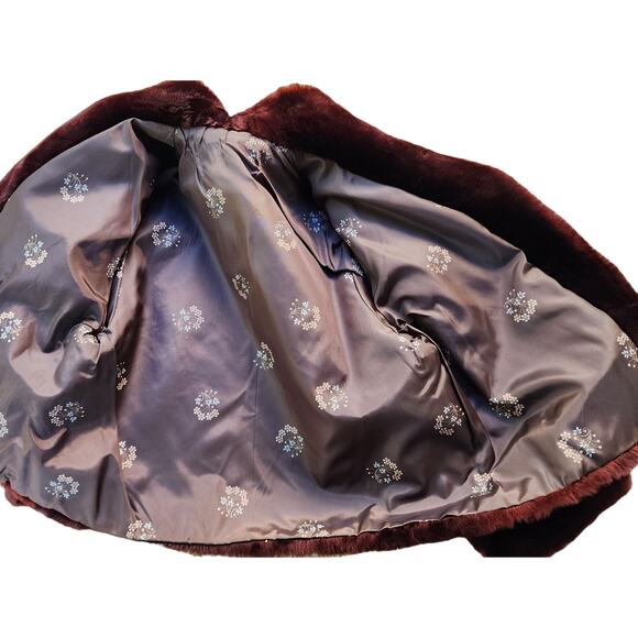 Vintage Faux Beaver Cropped Jacket Burgundy Brown Sz S Mob Wife - Picture 10 of 14